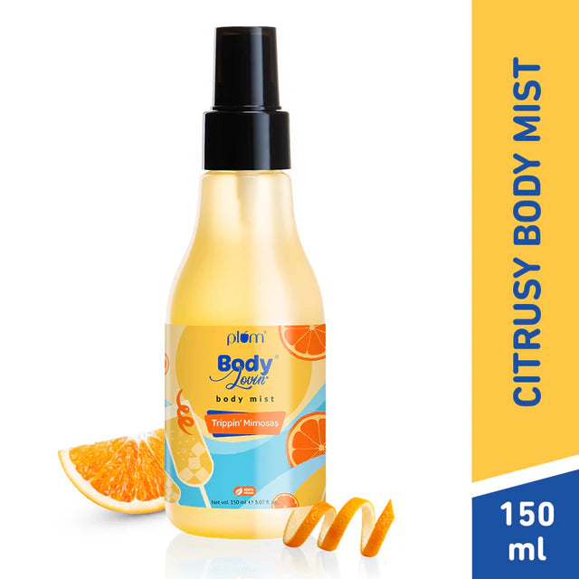 Trippin Mimosas Body Mist - Orchid You Not Mist 150ml with citrusy orange design, ideal for refreshing summer fragrance in personal care.