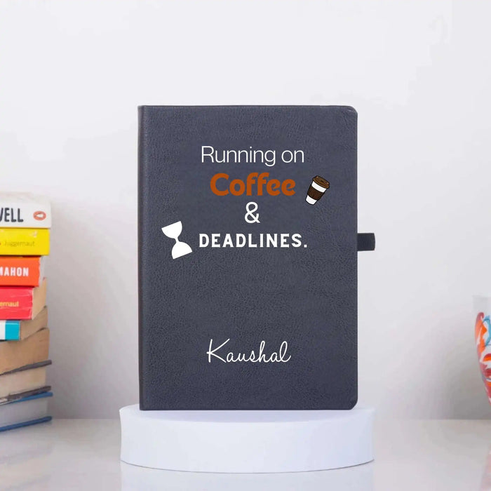 Running on Coffee Black A5 Diary with name
