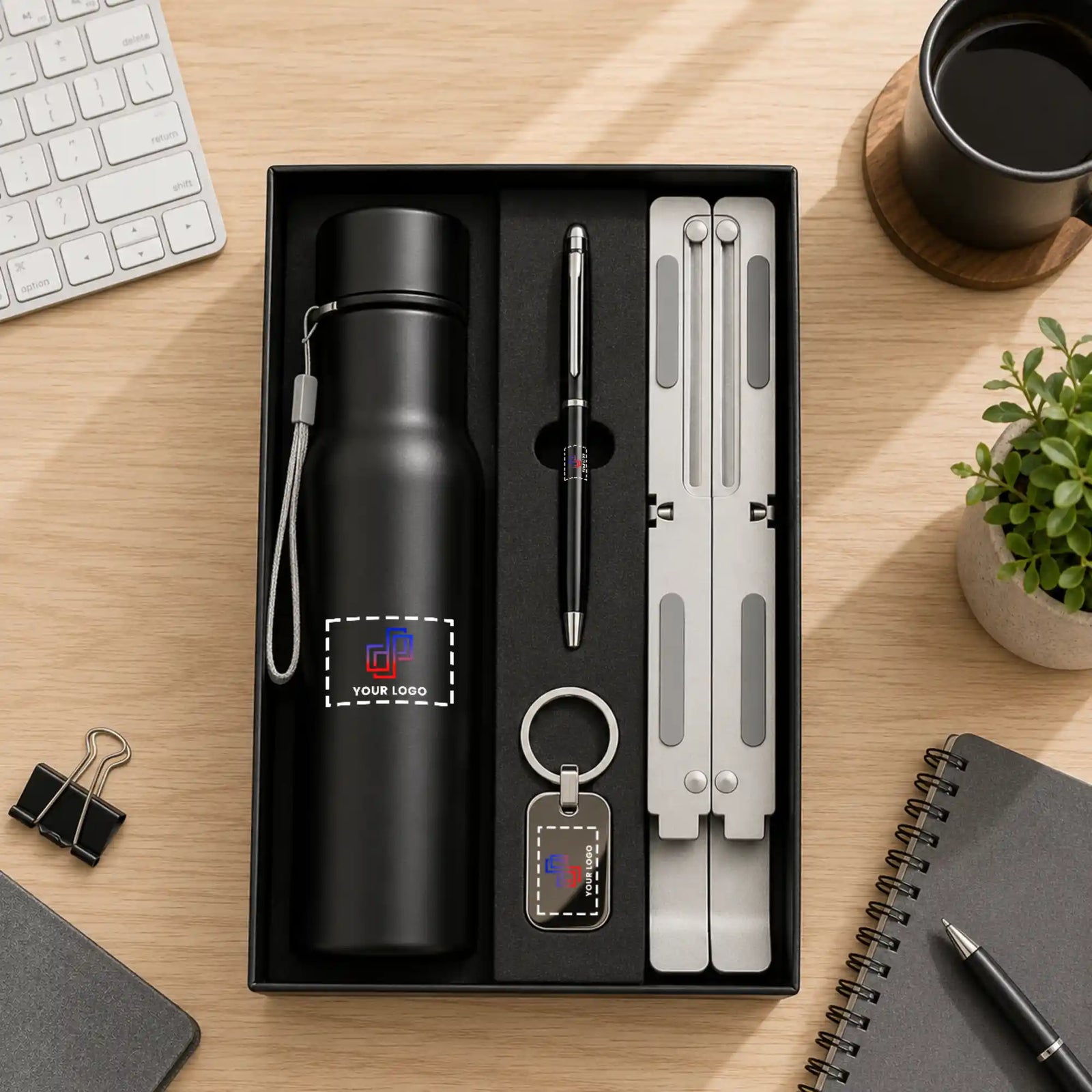 Deskmate Bottle Pen Keychain & Folding Laptop Stand Set