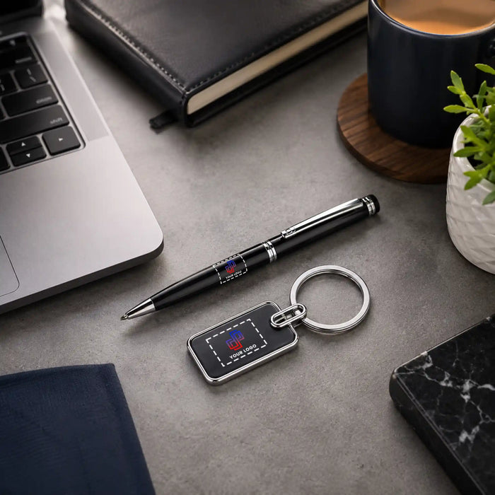 Silver Minimalist Pen & Keychain Gift Set