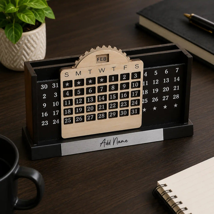 Desktop Perpetual Calendar with Pen Stand