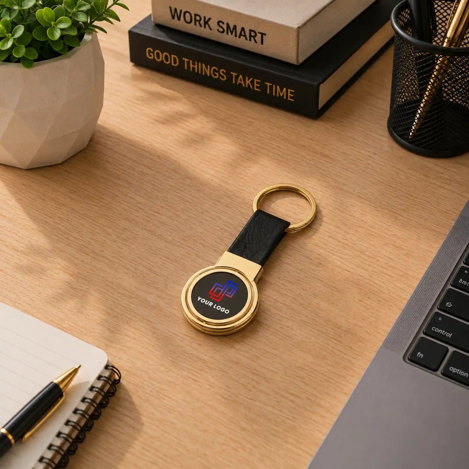 Round Gold Metal Keychain