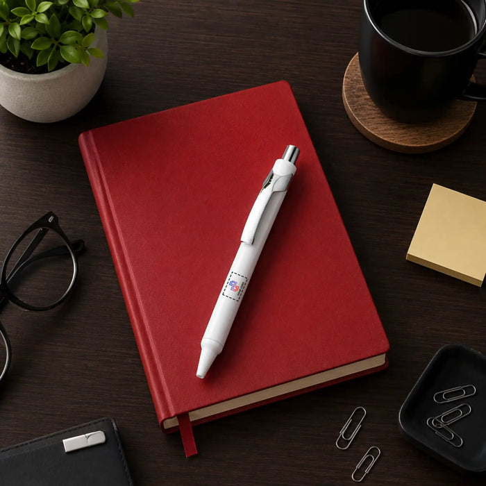 White Matte Steel Click-Action Pen