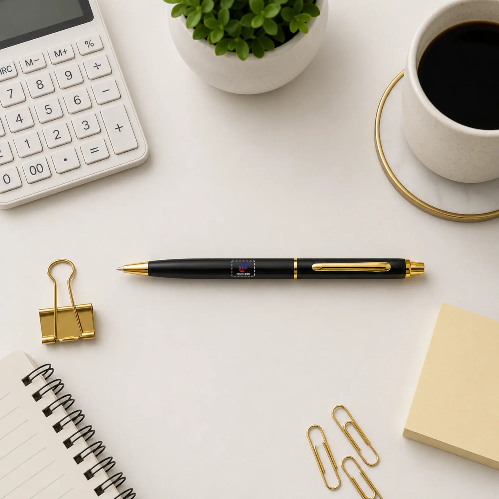 Black Slim Metal Pen with Gold Accents