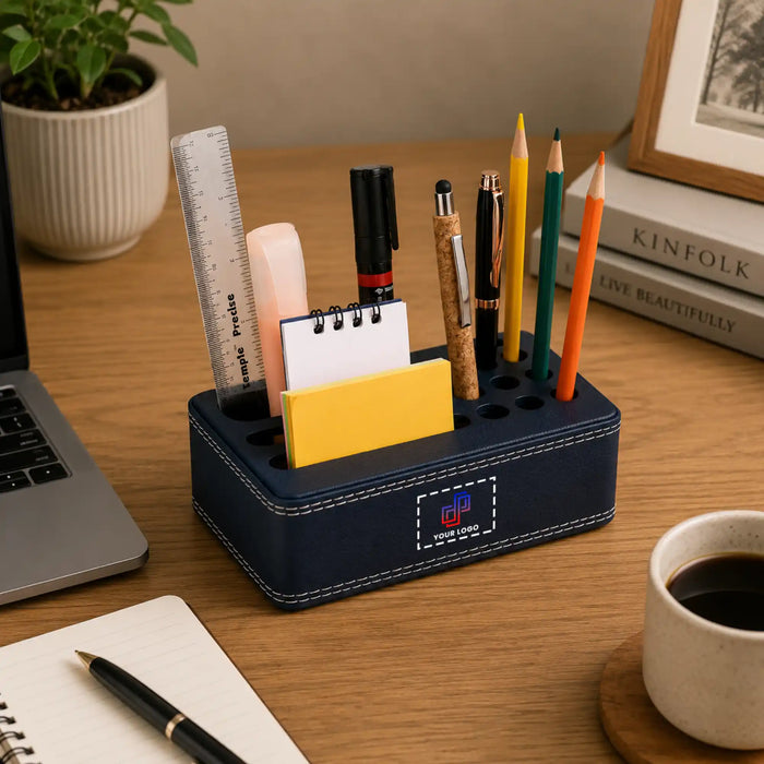 Premium Leather Desk Organizer and Pen Stand Set