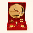 Gold Plated Stainless Steel Pooja Thali with Brass Accessories