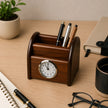 Classic Wooden Pen Holder with Clock