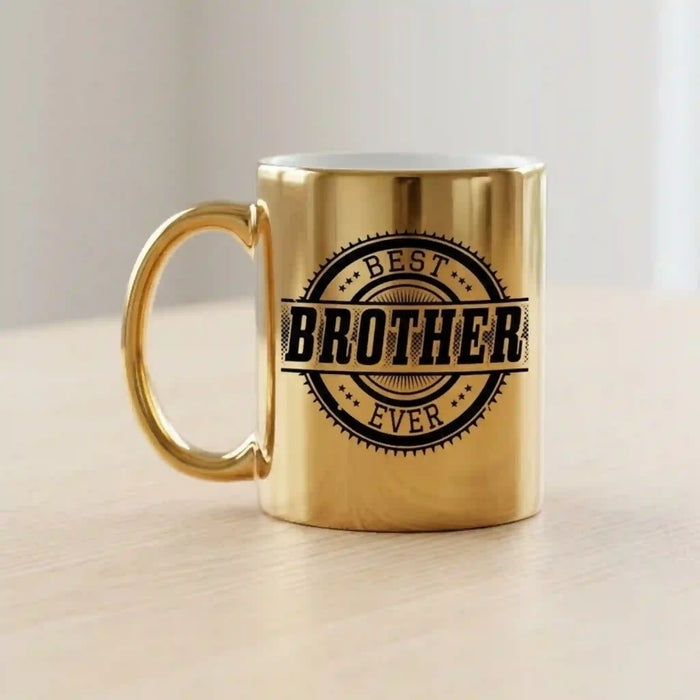 center view Gift the Personalized Best Brother Gold Metallic Mug. A shining, custom keepsake that makes one of the most unique personalized coffee mugs for your sibling.