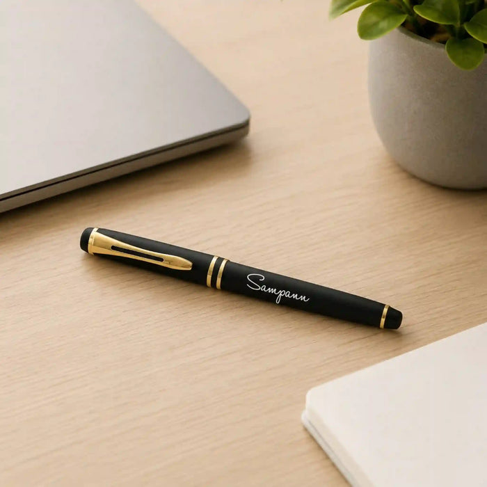 Personalized black and gold pen sophisticated elegant custom writing instrument and personalized luxury gifts