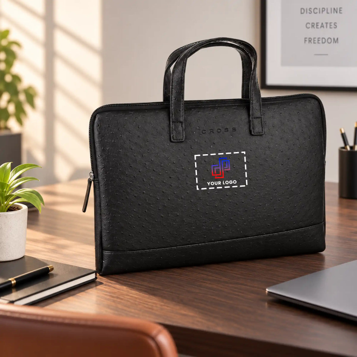 Racie Premium Black Laptop Sleeve with Luggage Strap & Handle