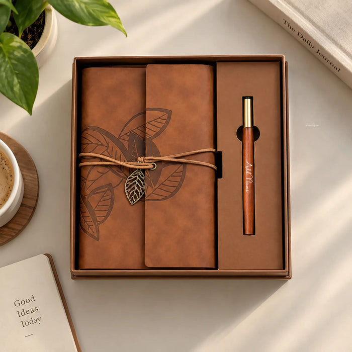 Premium Leather Organizer Notebook & Pen Set