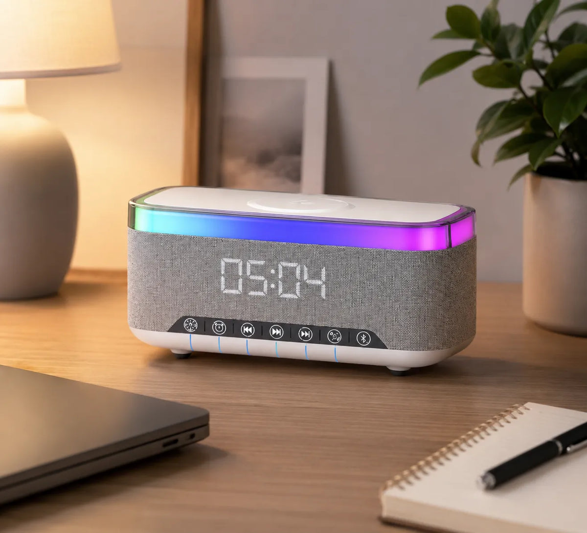 BeatBox Aura Wireless Charging Bluetooth Speaker with Clock