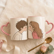 Personalized Kissing Couple Heart Handle Mug Set