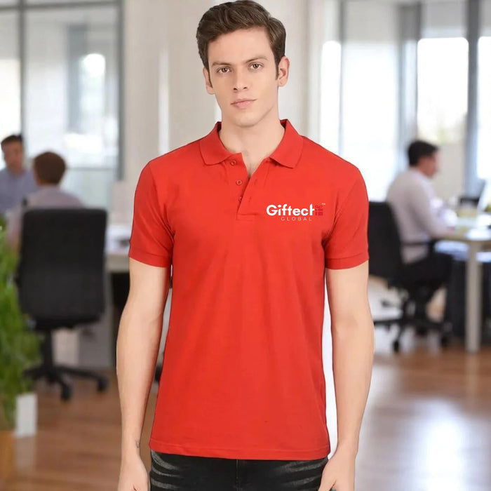 Cotton Classic Polo T-shirt with Embroidered Logo Red